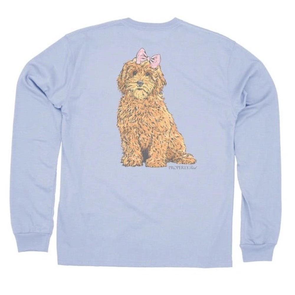 New Properly Tied Girls Goldendoodle LS Tee - Periwinkle Blue